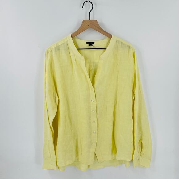 Ann Taylor Linen Button Down Shirt Top Blouse Yellow Long Sleeves Size XXL - Picture 8 of 8